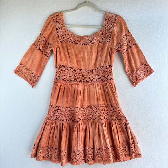 Free People Dress Womens 4 Small Sunrise Distress Tie Dye Boho Cottage Ruffle - Picture 1 of 13